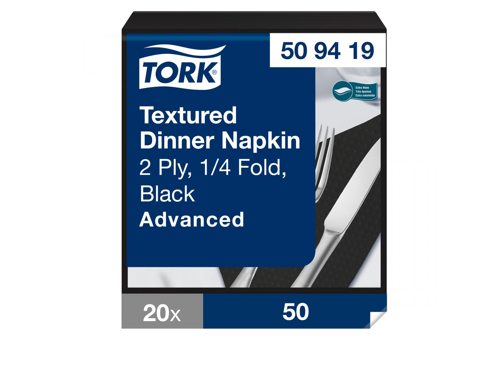 Serwetki Tork Textured 509419 Czarna 39,5 x 39 Karton 1000 serwetek (20 x 50) Składana 1/4